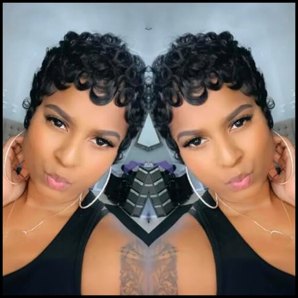Curly Pixie Cut Human Hair Wig Glueless Layered With Bangs Daily Wear main image 4